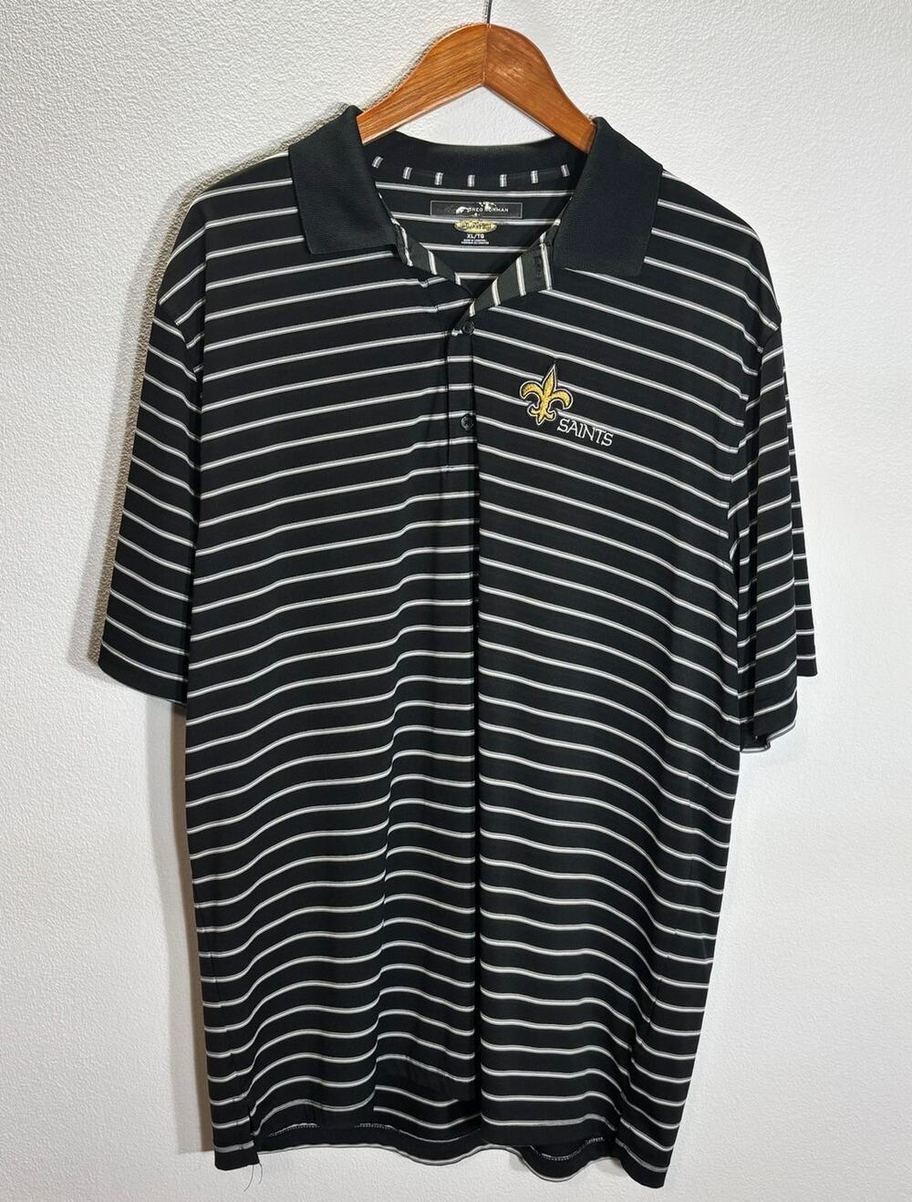 Greg Norman PlayDry New Orleans Saints Polo Shirt Mens XL Black Stripe NFL